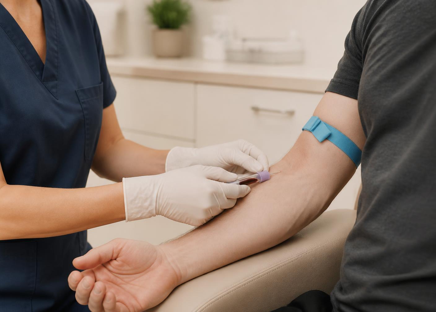 Nurse performing a routine venous blood draw from a patient's arm
